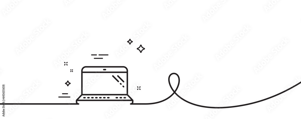 Poster laptop line icon. continuous one line with curl. mobile computer device sign. laptop single outline 