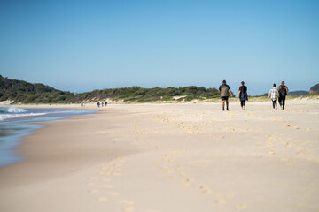 Fototapeta na wymiar walking on the beach at dusk on an australian sandy beach