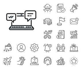 Chat or Conversation sign. Salaryman, gender equality and alert bell outline icons. Internet Messages line icon. Computer communication symbol. Internet Chat line sign. Vector