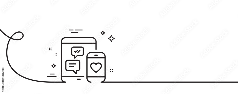 Aufkleber social media messages line icon. continuous one line with curl. mobile devices sign. smartphone love