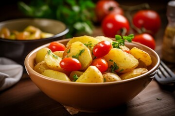 Fried potato tomatoes. Generate Ai