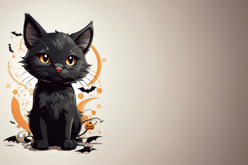 halloween black cat on a gray background. place for text Copy space