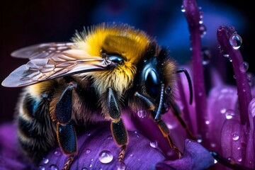 Macro bee drops on flower. Generate Ai