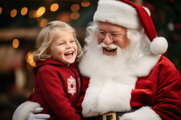 happy santa hugs a happy little girl