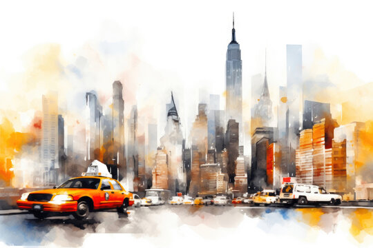 Iconic NYC Skyline in Watercolors