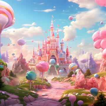 candy palace in the fantasy world of kingdoms and roads, generative ai