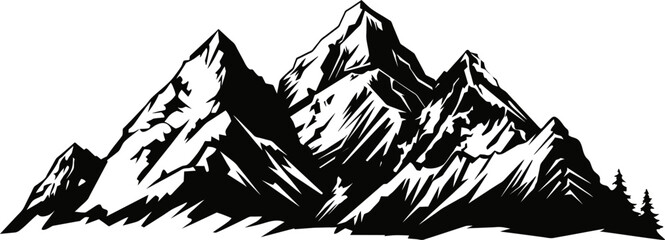 hand drawn mountains silhouettes for high mountain icon, vector illustration.