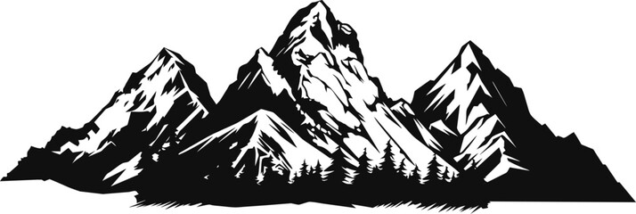 Mountains silhouettes. Mountains vector, Mountains vector of outdoor design elements, Mountain scenery, trees, pine vector, Mountain scenery.