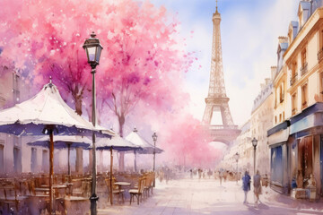 Eiffel Tower Dreamscape in Watercolors - obrazy, fototapety, plakaty