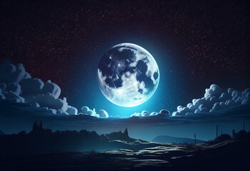 Fototapeta na wymiar Moon in sky at night background asset game 2D futuristic generative ai