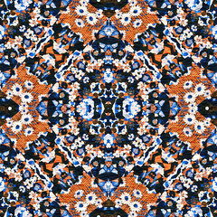 Indigo blue white vibrant watercolor batik azulejos tile background. Seamless coastal blur linen effect geometric mosaic effect.Boho Patchwork nautical masculine all over summer fashion repeat.