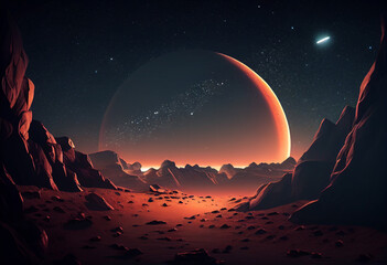 Mars in sky at night background asset game 2D futuristic generative ai - obrazy, fototapety, plakaty