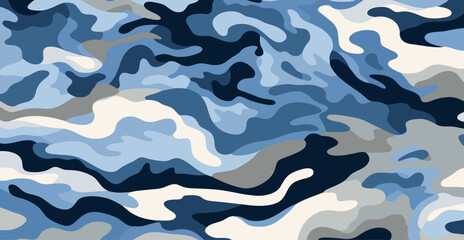 Camo Winter Banner: Classic Clothing Style, Horizontal Pattern, Seamless Ice Texture. Vector Illustration.
