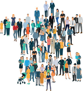 Illustration vectorielle montrant une foule repr&eacute;sentant la population de la France
