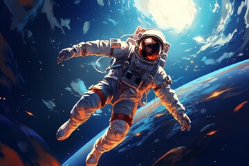 painting of illustration astronaut in space