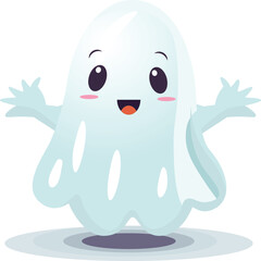 Happy Friendly Ghost with Raised Hands - Cheerful Halloween Illustration