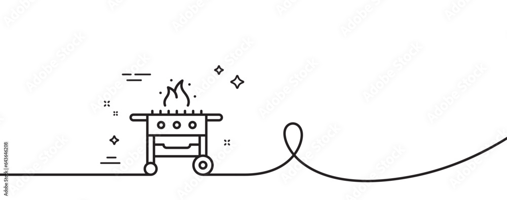 Aufkleber gas grill line icon. continuous one line with curl. barbecue cooker for cooking food sign. meat braz