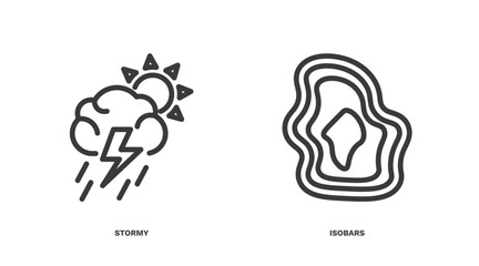 set of weather thin line icons. weather outline icons included stormy, isobars vector. - obrazy, fototapety, plakaty