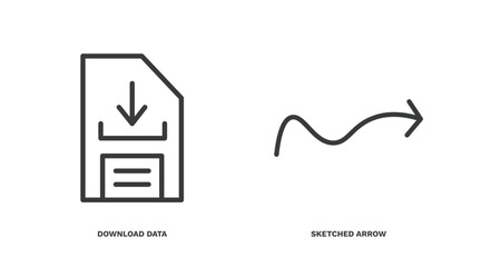 set of user interface thin line icons. user interface outline icons included download data, sketched arrow vector.