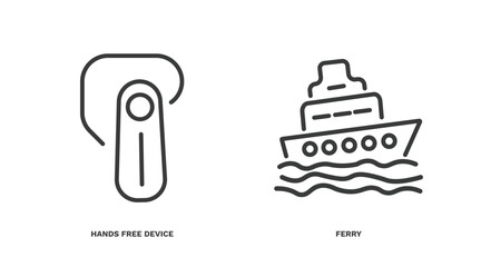 set of transportation thin line icons. transportation outline icons included hands free device, ferry vector.