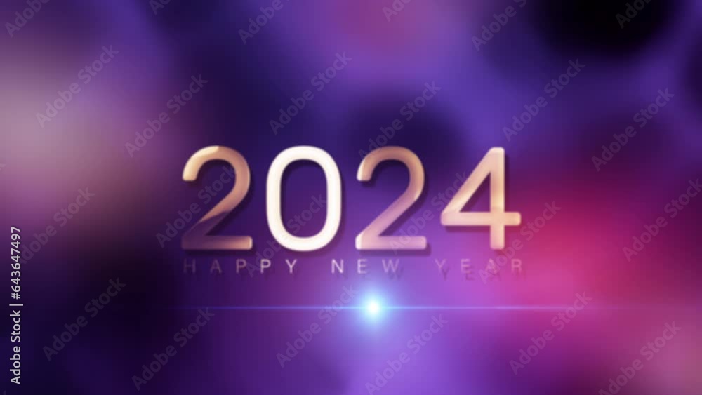 Poster 2024 happy new year golden text light motion effect cinematic title trailer animation with flare lig