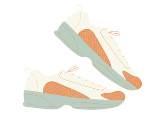 Pair of modern comfortable sneakers, sports and casual trainers. Isolated vector illustration in flat design