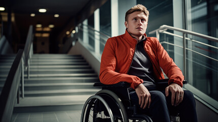 Fototapeta na wymiar Portrait of a young man in a wheelchair