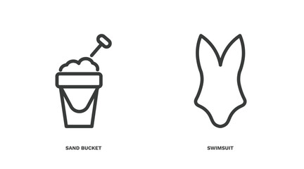set of summer thin line icons. summer outline icons included sand bucket, swimsuit vector.