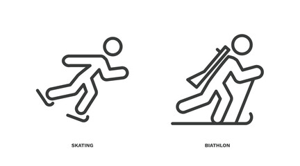 set of sport and game thin line icons. sport and game outline icons included skating, biathlon vector.