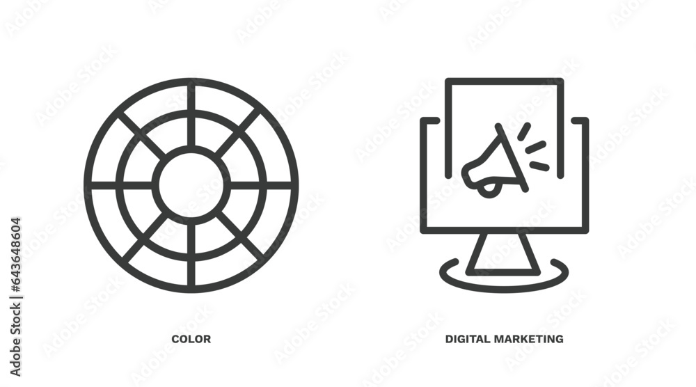 Poster set of social media marketing thin line icons. social media marketing outline icons included color, digital marketing vector.