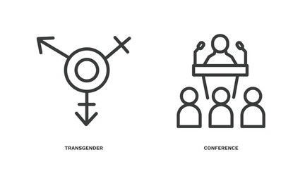 set of social media marketing thin line icons. social media marketing outline icons included transgender, conference vector.