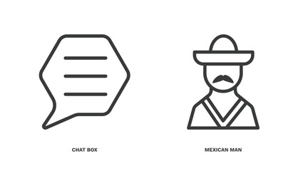 set of social media marketing thin line icons. social media marketing outline icons included chat box, mexican man vector.