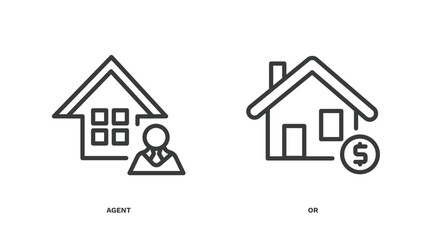 set of real estate industry thin line icons. real estate industry outline icons included agent, or vector.