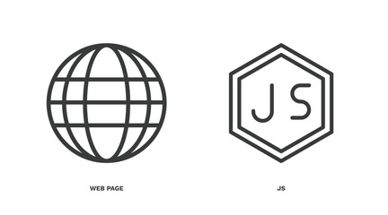 set of information technology thin line icons. information technology outline icons included web page, js vector.