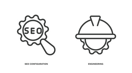 set of information technology thin line icons. information technology outline icons included seo configuration, engineering vector.