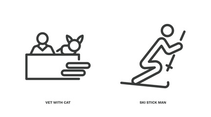 set of people thin line icons. people outline icons included vet with cat, ski stick man vector.