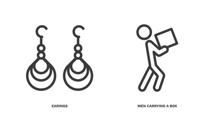 set of people thin line icons. people outline icons included earings, men carrying a box vector.