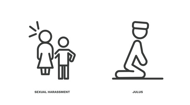 Set Of People And Relation Thin Line Icons. People And Relation Outline Icons Included Sexual Harassment, Julus Vector.