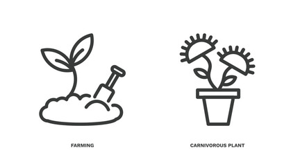 set of nature thin line icons. nature outline icons included farming, carnivorous plant vector.