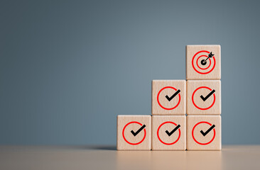 Checklist and Target goal key achievement for business success. Corporate regulatory and...
