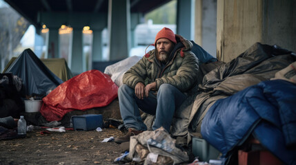 Homeless man on a city street