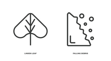 set of nature thin line icons. nature outline icons included linden leaf, falling debris vector.