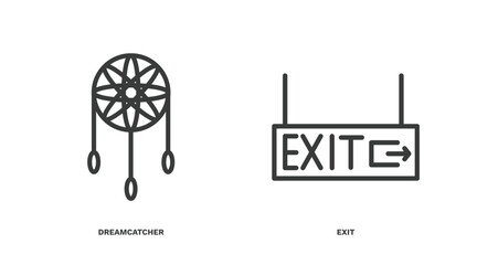 set of museum and exhibition thin line icons. museum and exhibition outline icons included dreamcatcher, exit vector.