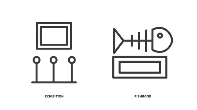 set of museum and exhibition thin line icons. museum and exhibition outline icons included exhibition, fishbone vector.
