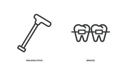 set of medical thin line icons. medical outline icons included walking stick, braces vector.