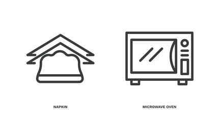 set of kitchen thin line icons. kitchen outline icons included napkin, microwave oven vector.