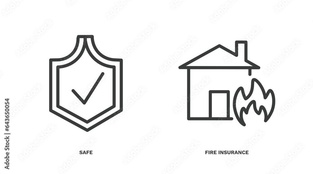 Wall mural set of insurance and coverage thin line icons. insurance and coverage outline icons included safe, f