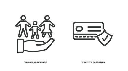 set of insurance and coverage thin line icons. insurance and coverage outline icons included familiar insurance, payment protection vector.