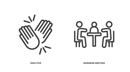 Fototapeta premium set of humans and behavior thin line icons. humans and behavior outline icons included high five, business meeting vector.