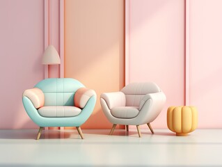 Armchair seat and chair with Geometric shape pastel colour
